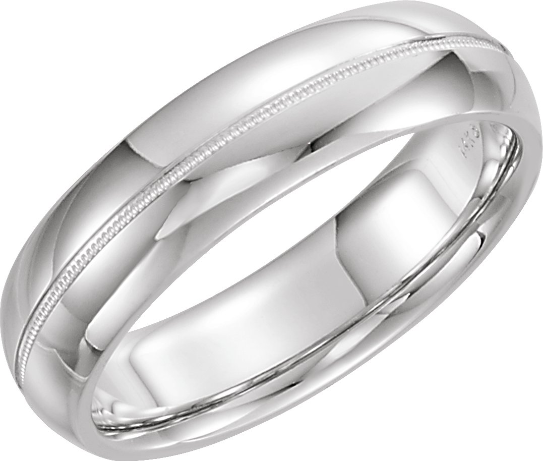 14K White 6 mm Milgrain Comfort-Fit Half Round Band Size 9.5