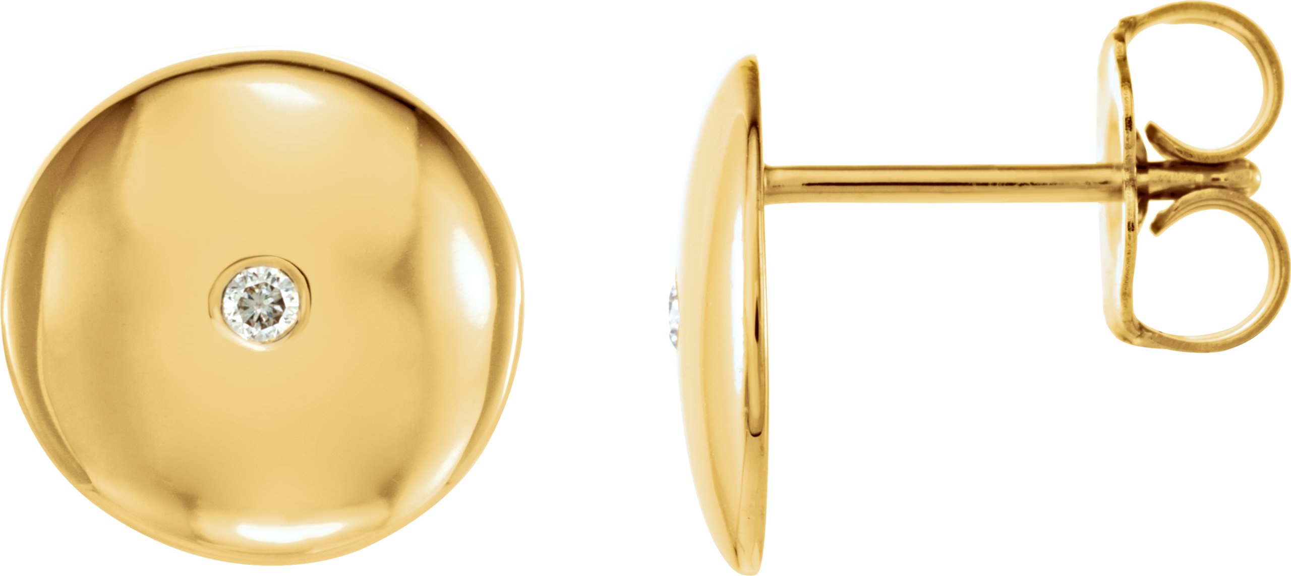 14K Жълто злато  .03 CTW Natural Диамант Domed Обеци