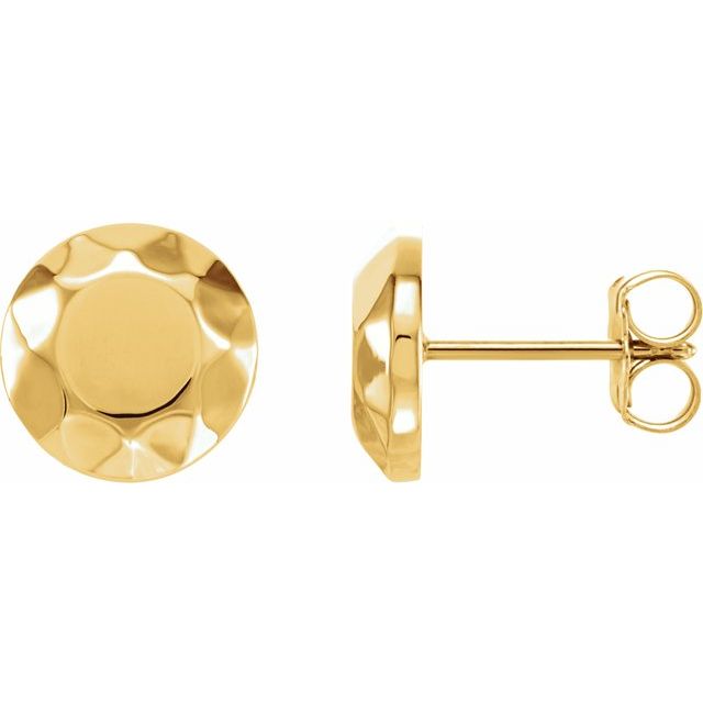14K Yellow Faceted Circle Stud Earrings 