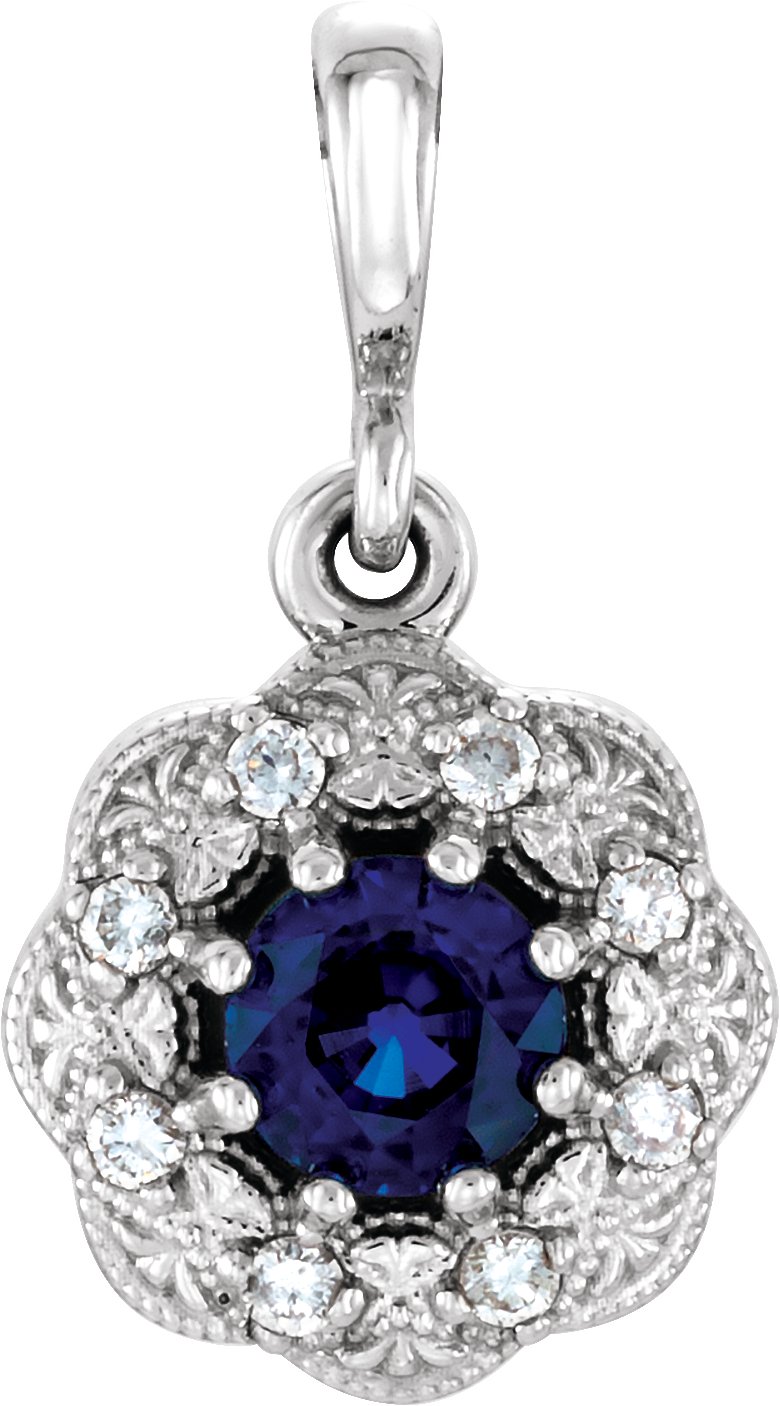 Platinum Blue Sapphire and .06CTW Diamond Pendant Ref 11774538