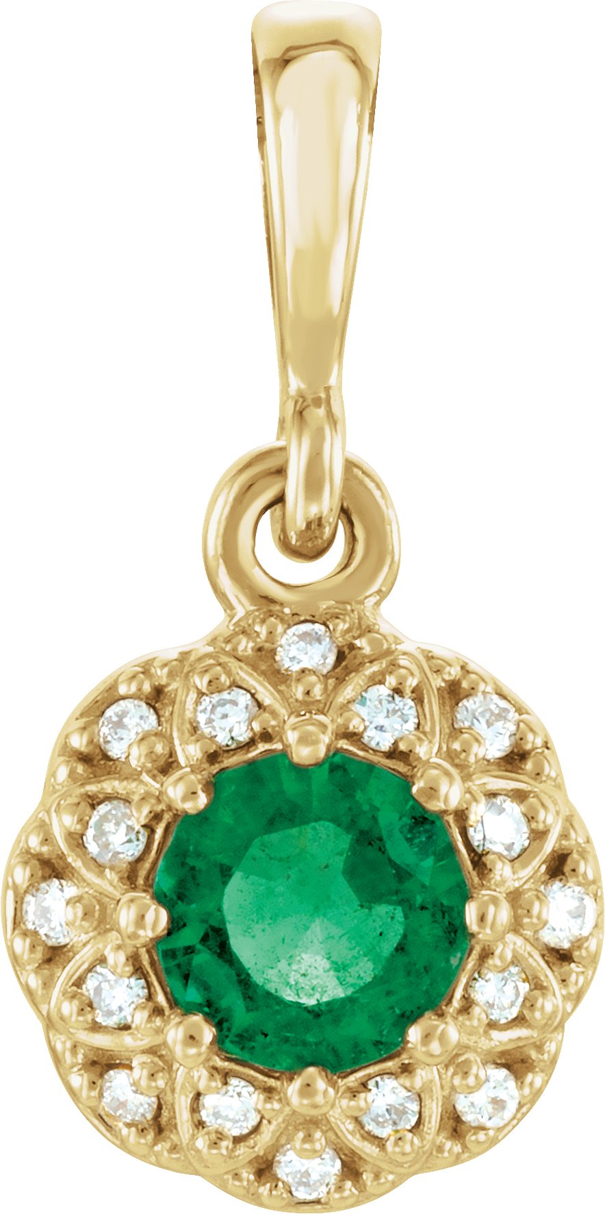 14K Yellow Emerald and .04 CTW Diamond Halo Style Pendant Ref. 11774536