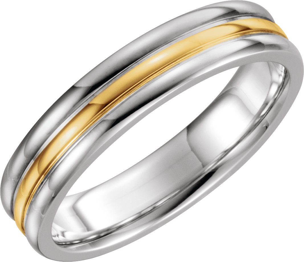 14K White/Yellow/White 5 mm Grooved Band Size 8.5