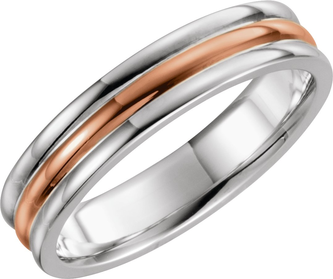 14K White/Rose/White 5 mm Grooved Band Size 9