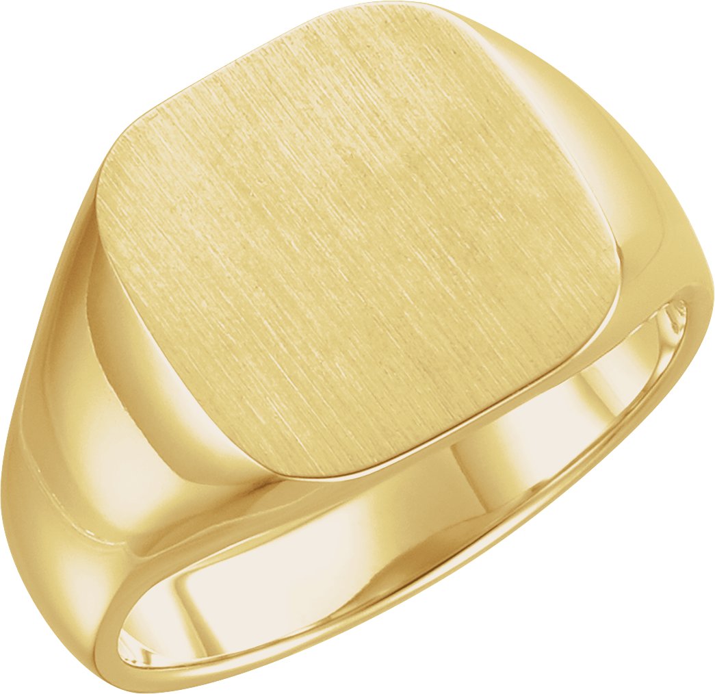 14K Yellow 14 mm Square Signet Ring with Brush Finished Top