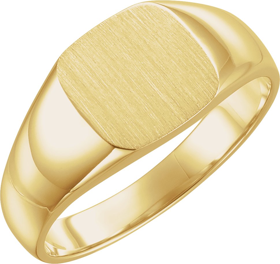 14K Yellow 10 mm Square Signet Ring with Brush Finished Top