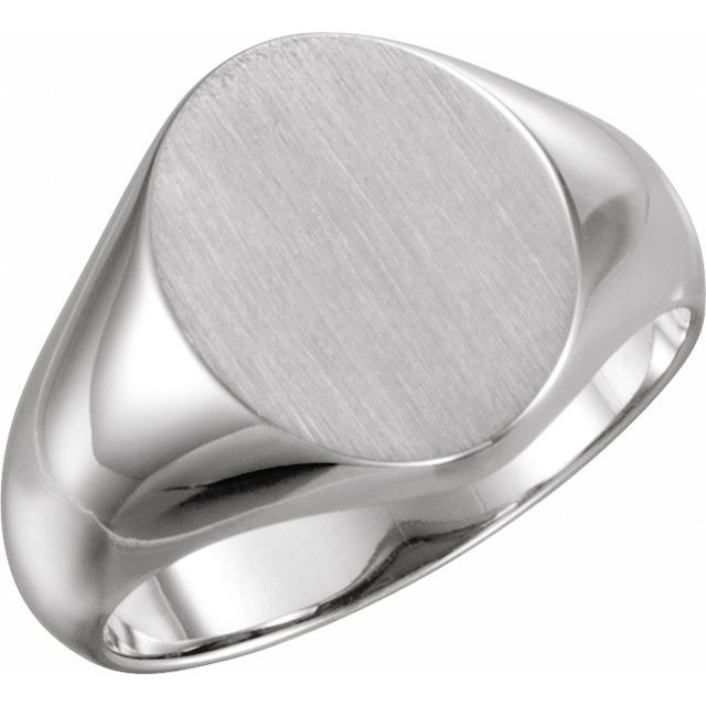 14K White 12x10 mm Oval Signet Ring