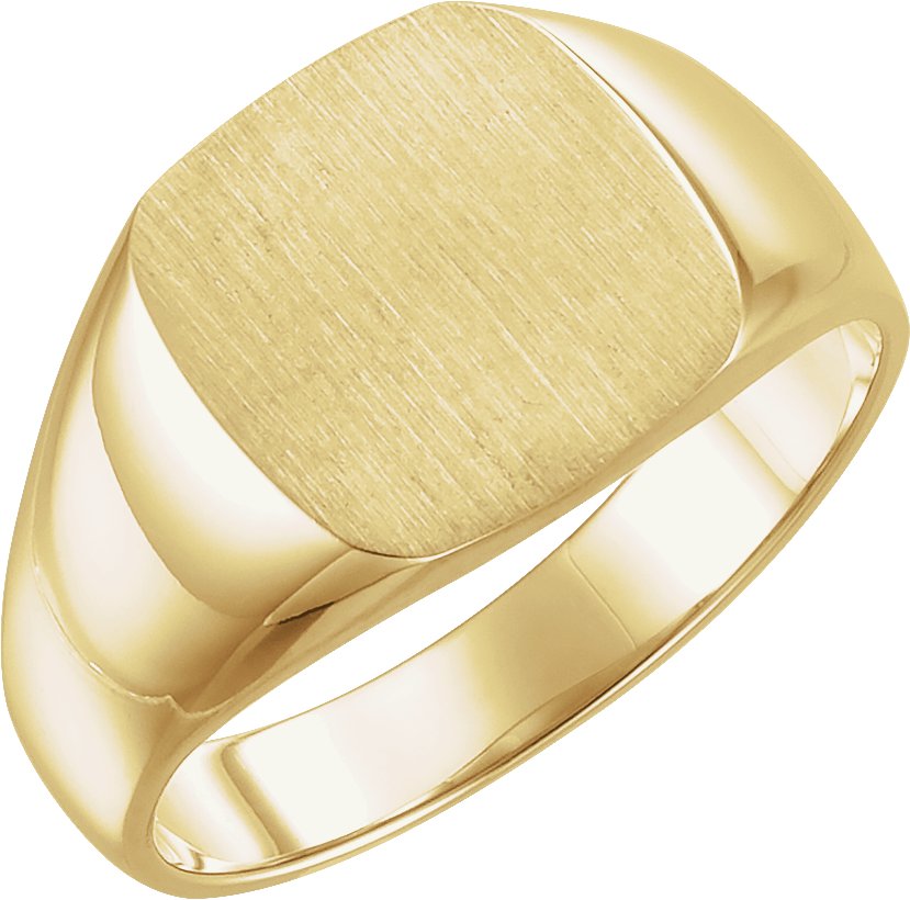 10K Yellow 12 mm Square Signet Ring with Brush Finished Top