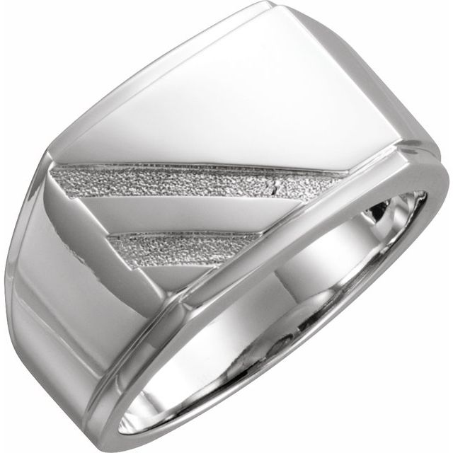 14K White 16x13 mm Rectangle Signet Ring