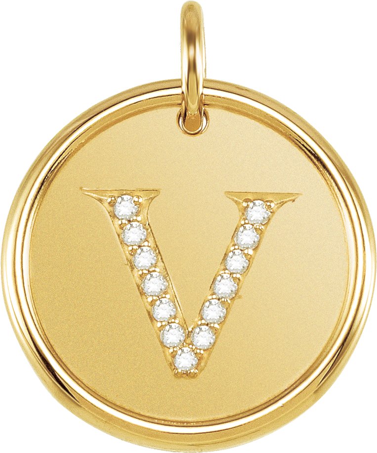 14K Yellow .07 CTW Natural Diamond Initial V Pendant Ref 3236311