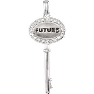 "Natural Diamond ""Future"" Key Pendant" – Sterling Silver