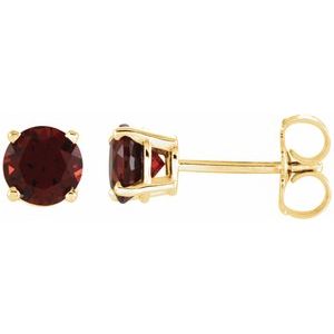 14K Yellow 5 mm Natural Mozambique Garnet Stud Earrings with Friction Post