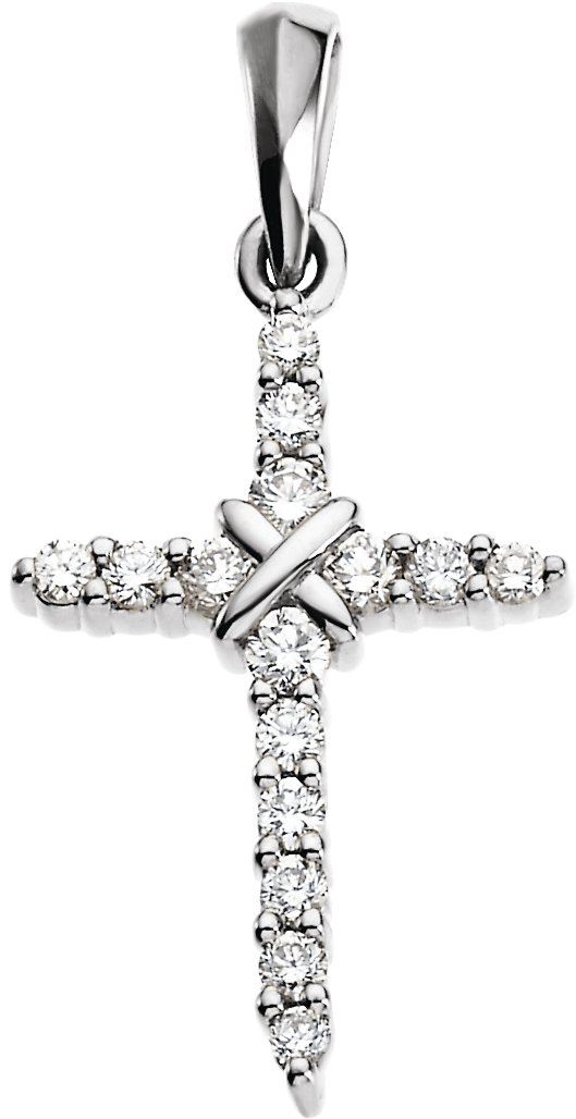 14K White .23 CTW Natural Diamond Cross Pendant