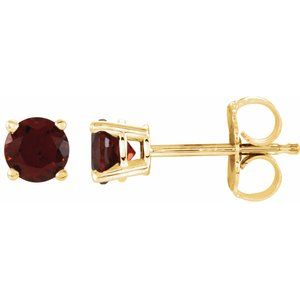 14K Yellow 4 mm Natural Mozambique Garnet Earrings with Friction Post