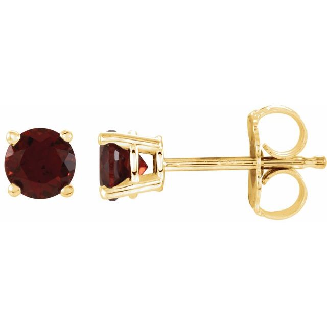 14K Yellow 4 mm Natural Mozambique Garnet Stud Earrings with Friction Post