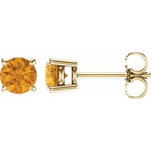 14K Yellow 5 mm Natural Citrine Stud Earrings with Friction Post