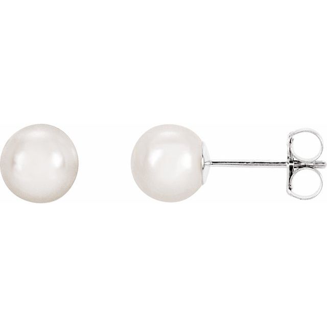 14K White 6 mm Cultured White Akoya Pearl Earrings