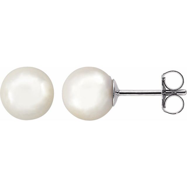 14K White 7 mm Cultured White Akoya Pearl Earrings