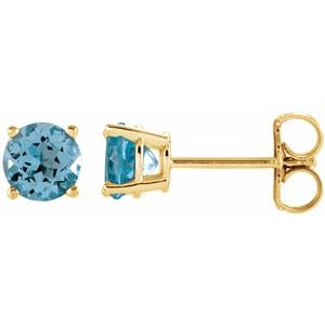 14K Yellow 5 mm Natural Sky Blue Topaz Earrings with Friction Post