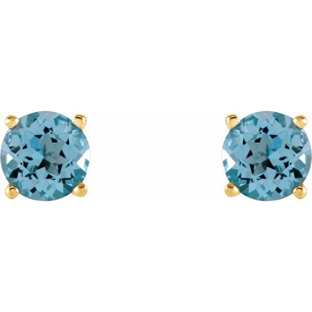 14K Yellow 5 mm Natural Sky Blue Topaz Stud Earrings with Friction Post
