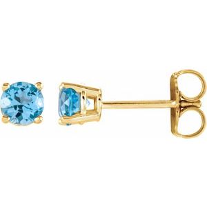 14K Yellow 4 mm Natural Sky Blue Topaz Earrings with Friction Post