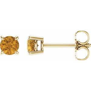14K Yellow 4 mm Natural Citrine Earrings with Friction Post
