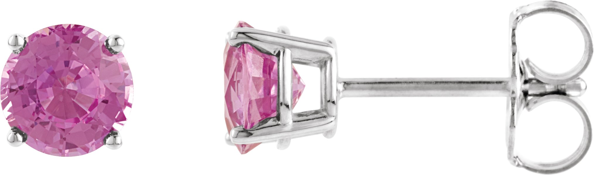 14K White 4 mm Natural Pink Tourmaline Stud Earrings