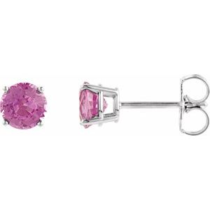 14K White 4 mm Natural Pink Tourmaline Stud Earrings with Friction Post