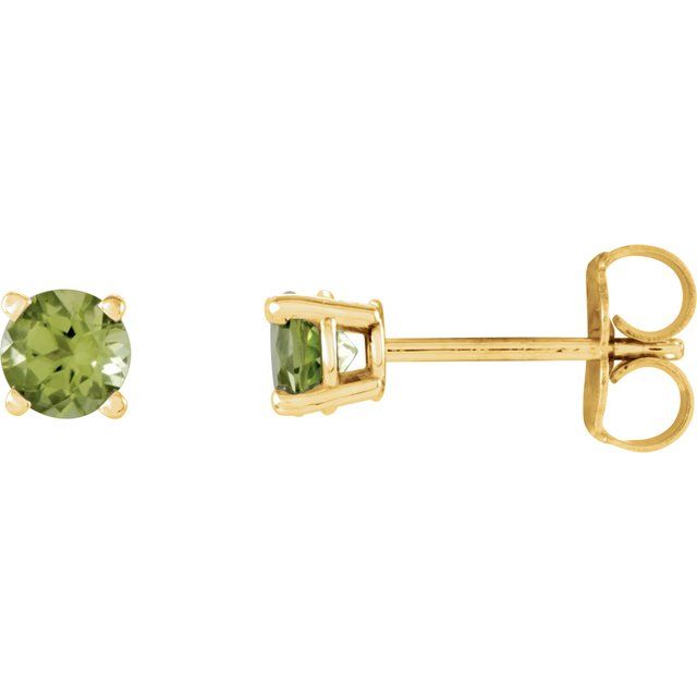 14K Yellow 4 mm Natural Peridot Earrings with Friction Post