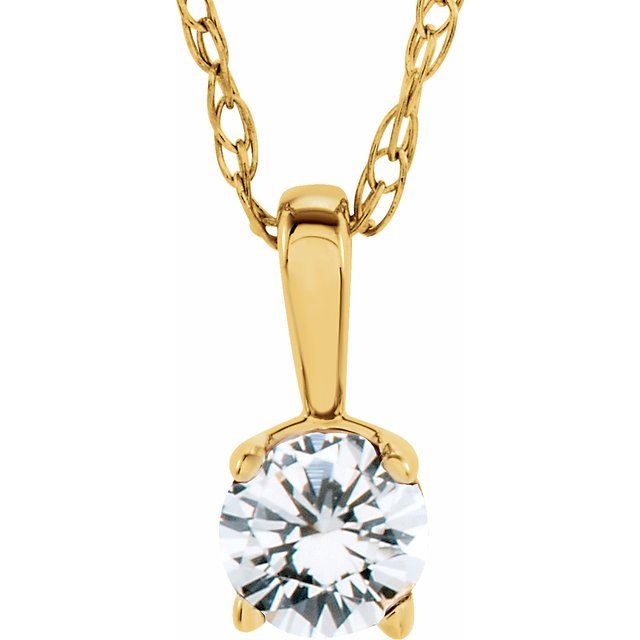 14K Yellow 3 mm Imitation Diamond Youth Solitaire 14" Necklace