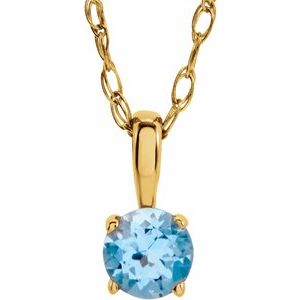 14K Yellow 3 mm Imitation Blue Zircon Youth Solitaire 14" Necklace