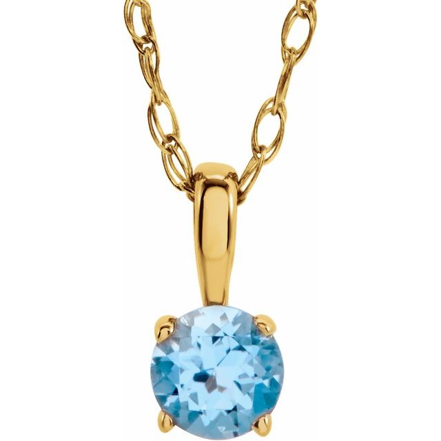 14K Yellow 3 mm Imitation Blue Zircon Youth Solitaire 14" Necklace