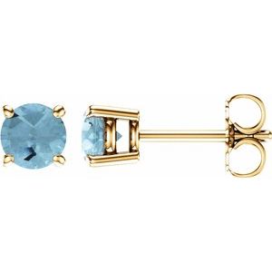 14K Yellow 5 mm Natural Aquamarine Stud Earrings with Friction Post