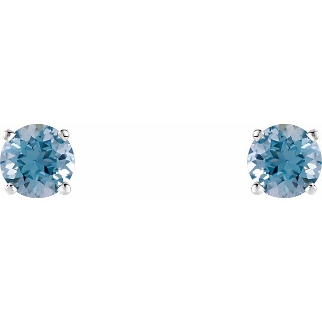 14K White 5 mm Natural Aquamarine Stud Earrings with Friction Post