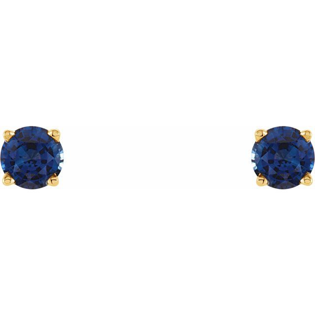14K Yellow 4 mm Lab-Grown Blue Sapphire Stud Earrings with Friction Post