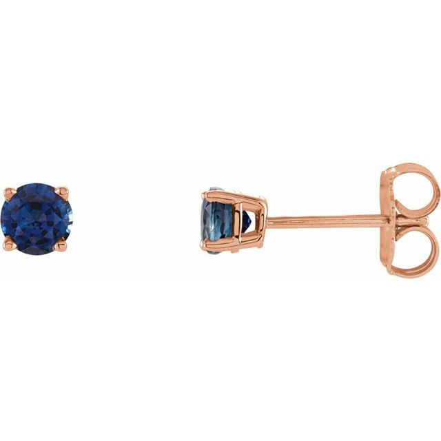 14K Rose 4 mm Lab-Grown Blue Sapphire Stud Earrings