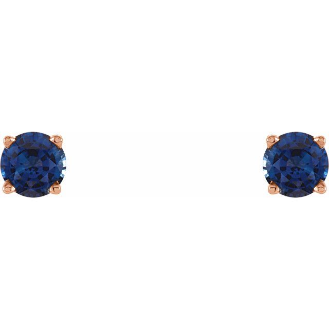 14K Rose 4 mm Natural Blue Sapphire Stud Earrings