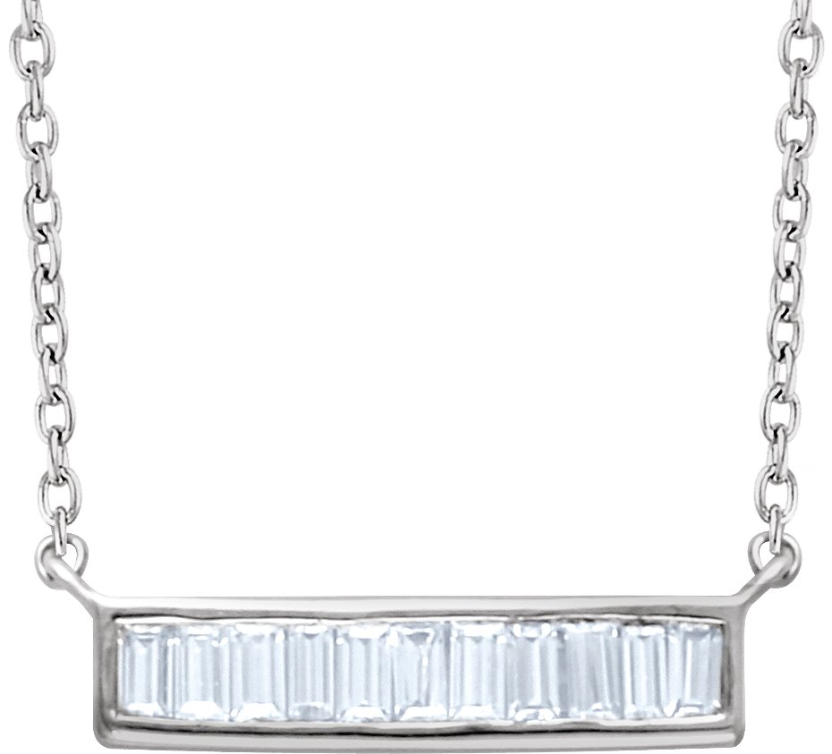 14K White 1/4 CTW Natural Diamond Baguette Bar 16-18" Necklace