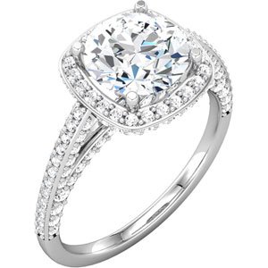 Continuum Sterling Silver 5.2 mm Round Cubic Zirconia and .625 CTW Diamond Semi Set Engagement Ring Ref 4740969