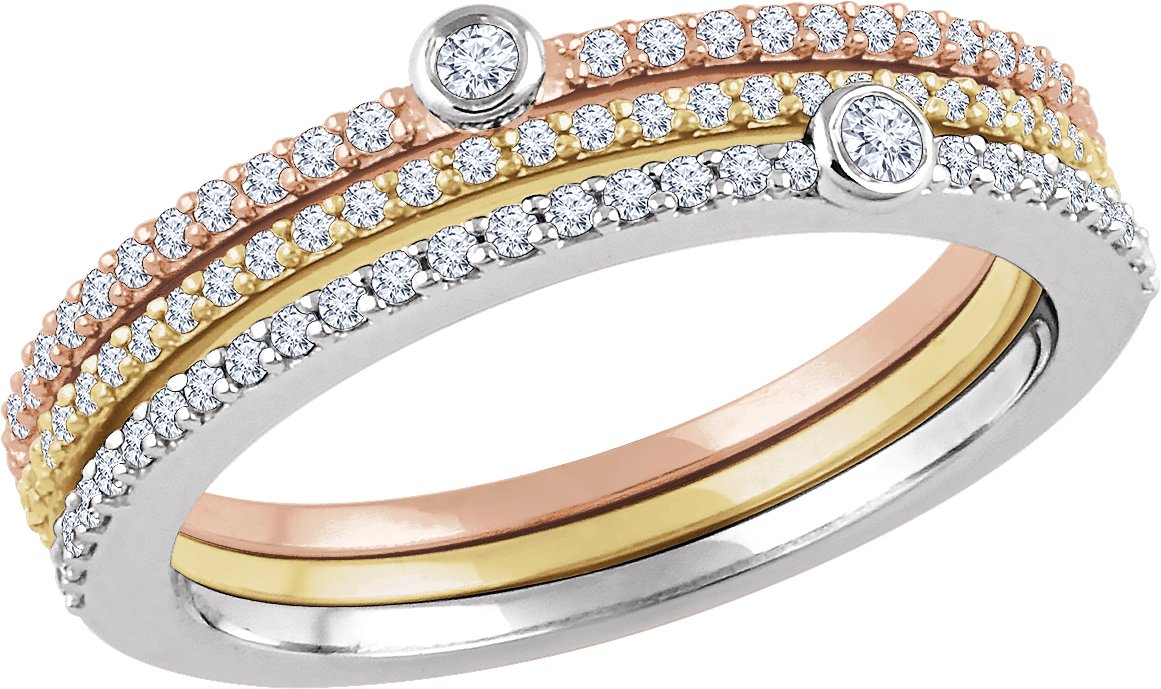 14K White/Yellow/Rose 3/8 CTW Natural Diamond Stackable Rings - Set of 3
