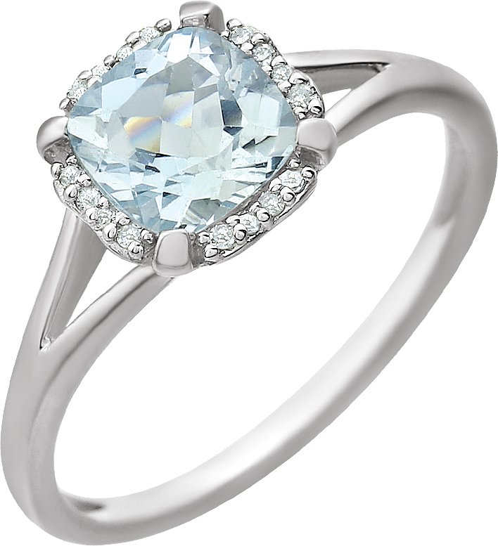 14K White Natural Aquamarine & .05 CTW Natural Diamond Ring