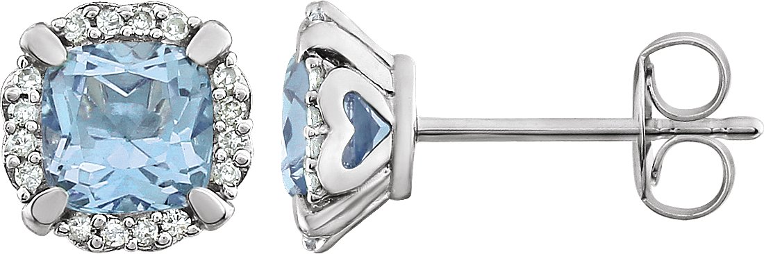 14K White Natural Sky Blue Topaz & 1/10 CTW Natural Diamond Earrings