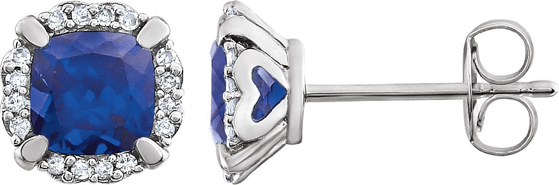 14K White Lab-Grown Blue Sapphire & 1/10 CTW Natural Diamond Earrings
