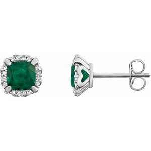 14K White Lab-Grown Emerald & 1/10 CTW Natural Diamond Earrings