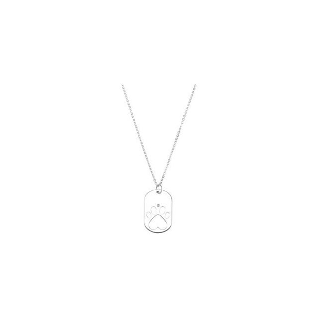 Sterling Silver .02 CT Natural Diamond Dog Tag 18" Necklace