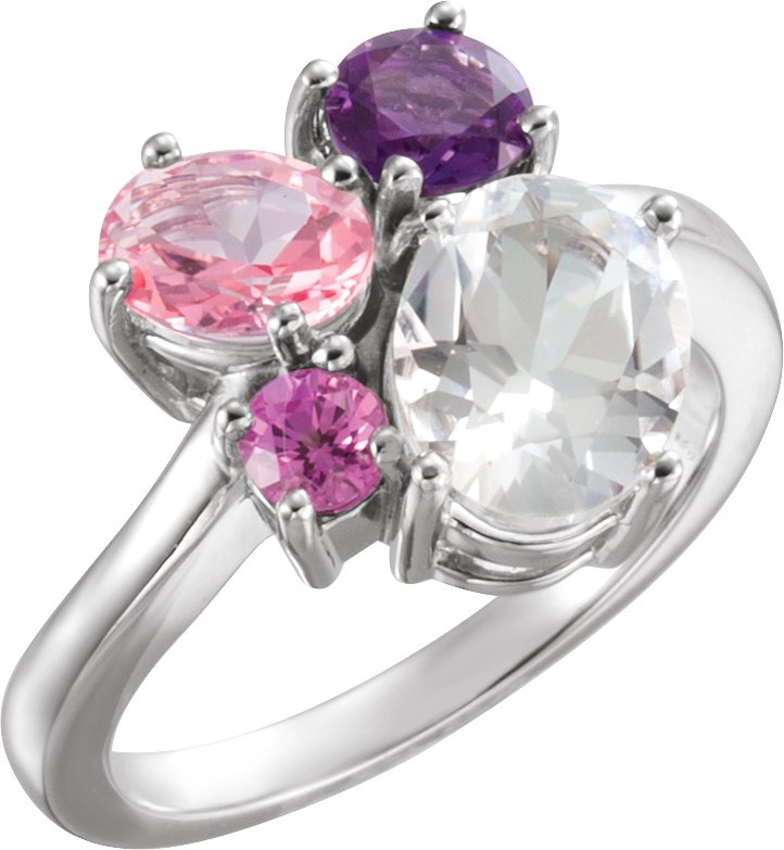 14K White Topaz, Amethyst, Pink Topaz and Chatham Created Pink Sapphire Ring Ref 11894879