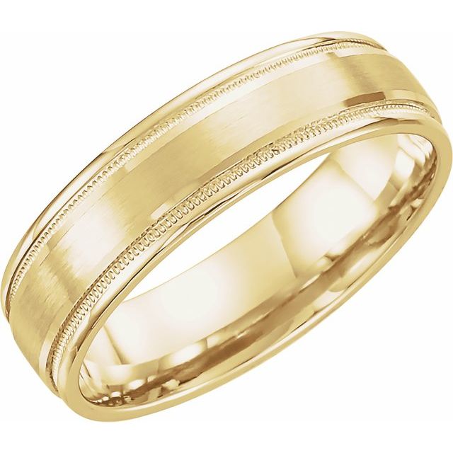 14K Yellow Gold-Plated Sterling Silver 6 mm Flat Edge Band with Satin Finish & Milgrain Size 10