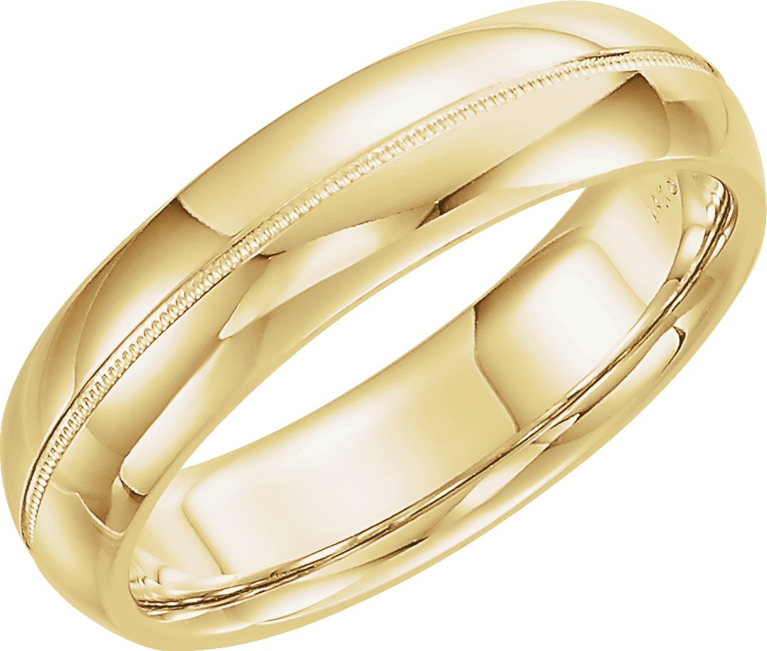 14K Yellow 6 mm Milgrain Comfort-Fit Half Round Band Size 6.5