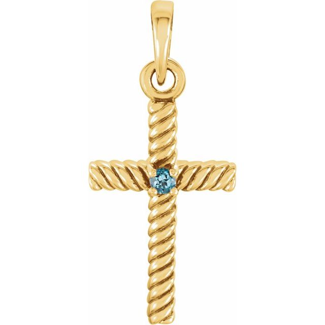 14K Yellow Natural Swiss Blue Sapphire Cross Pendant
