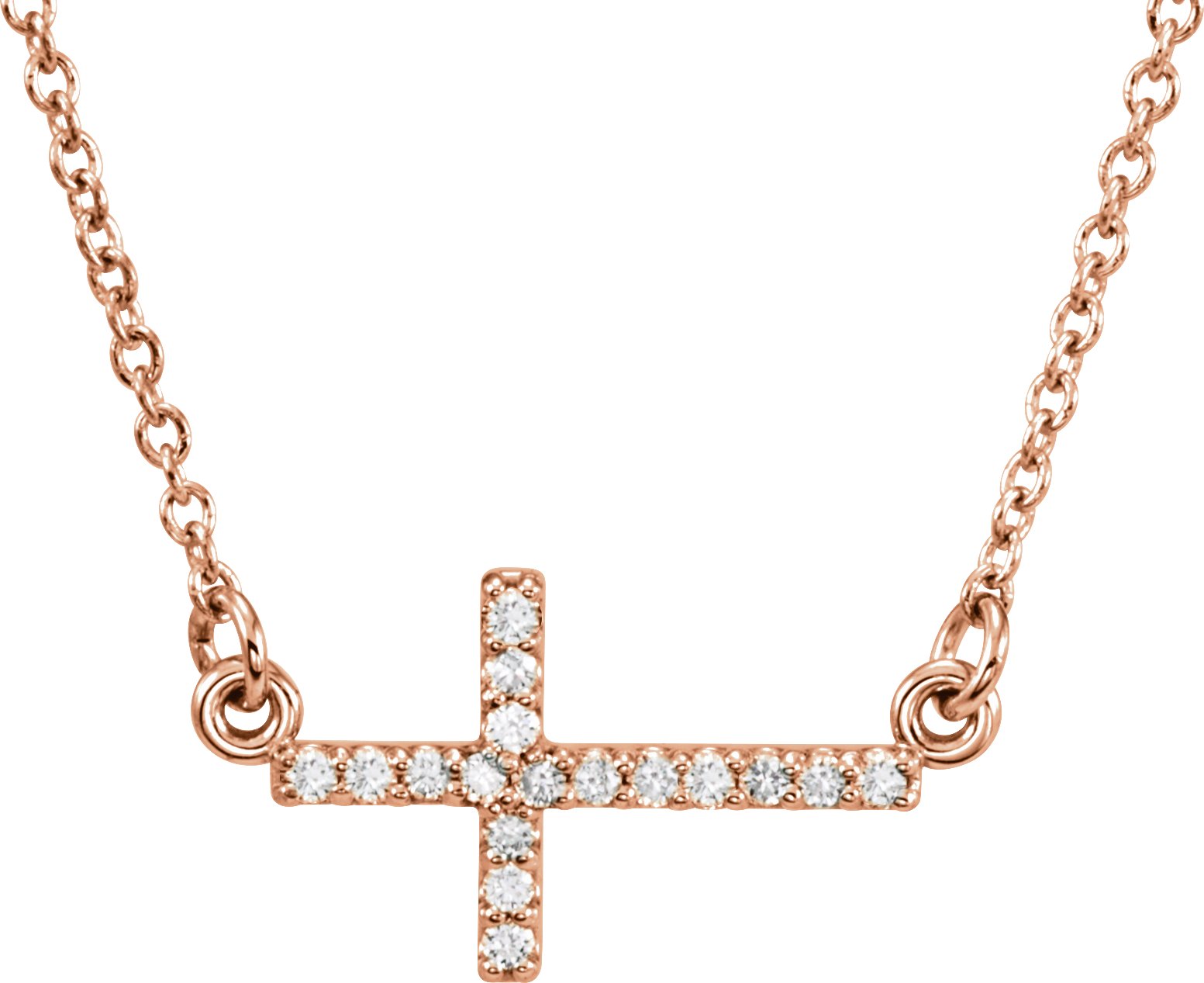 14K Rose .07 CTW Natural Diamond Sideways Cross 16-18 Necklace