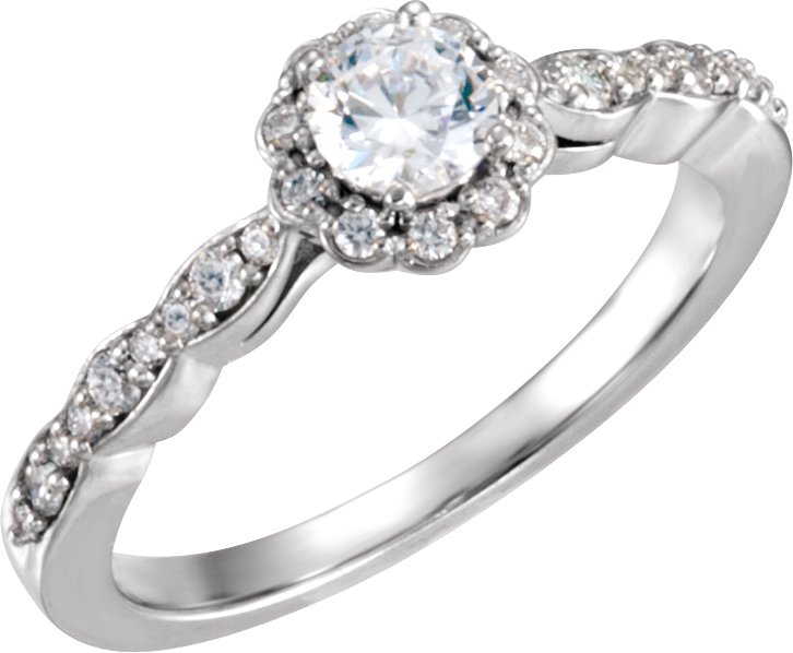 14K White 4.4 mm Round Cubic Zirconia & 1/5 CTW Diamond Halo-style Engagement Ring
